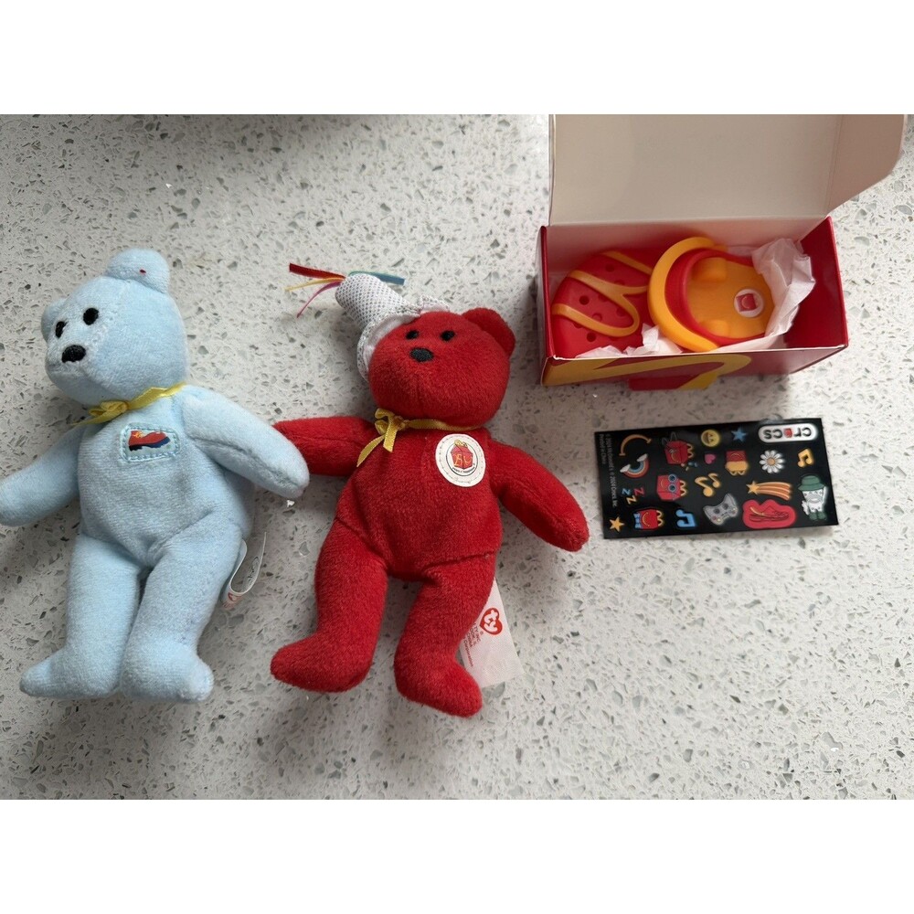 Lot of 3 McDonald's Crocs Shoe Keychain and  2024 Ty beanie babies anniversary